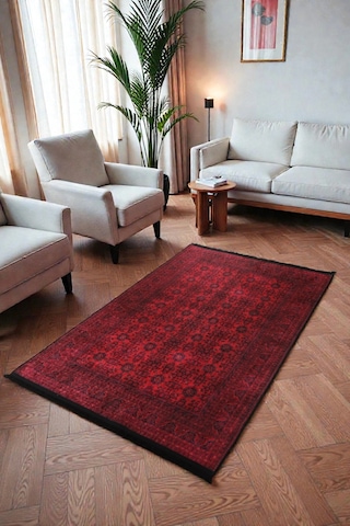 Blghome Afgan Desen Bordo Renk Modern Halı Dekoratif Kilim Kırmızı