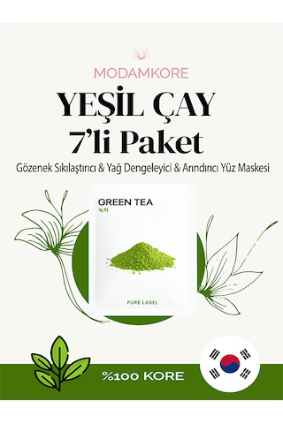 Modamkore 7'li Paket Yeşil Çay Kore Yüz Maskesi Yağ Dengeleyici Arındırıcı