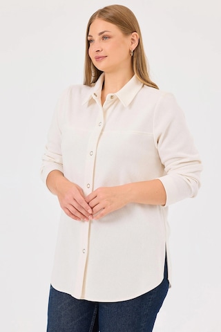 Galaxi Kadın Büyük Beden Çıtçıt Düğmeli Uzun Kollu Gömlek 10002421514025 Ekru Ekru