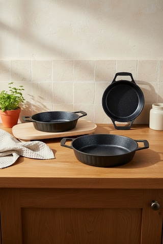 Bernardo Olimpos 3'lü Sahan Seti Siyah 18-20-22 Cm Siyah