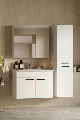 Petunya 75+167 Cm Beyaz Mdf Seramik Lavabolu Asma Banyo Dolabı Takımı