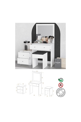 Decormet Nice Makyaj Masası Beyaz Beyaz
