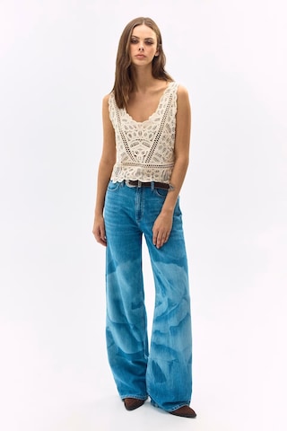 Guess Indigo Baskılı Geniş Paça Kadın Jean Pantolon W6ga1ad0696 Mavi