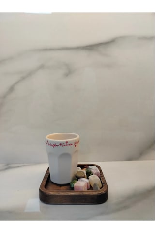 Ahşap Sunumluk Fincan Seti Beyaz