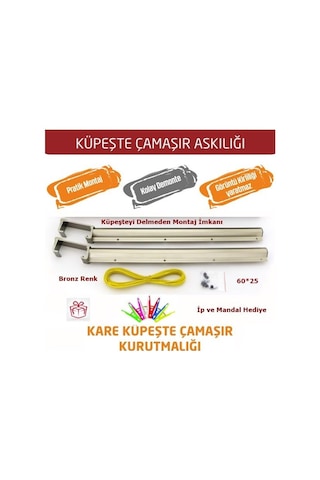 Balkon Çamaşır Kurutma Askısı Dikdörtgen Küpeşte 60X25 Bronz