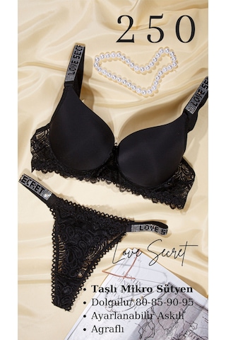 Murays Kadın 3lü Taşlı Mikro Sütyen Takım Siyah/kırmızı/yeşil