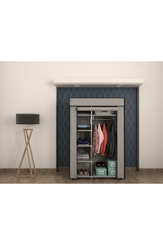 Gri Tek Yandan Raflı Bez Dolap Gardrop