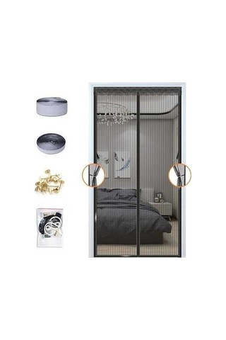 Pazly Yaz Manyetik Kapı Perdesi - Siyah - Anti Sivrisinek - W140 X H220cm - Otomatik Kapanış - Oda Bölücü W140 X H220cm