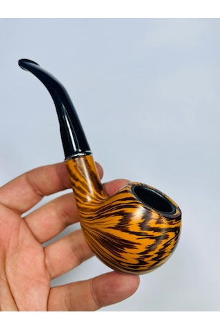 Ahşap Görünümlü Çizgili Pipo 2parça //13cm