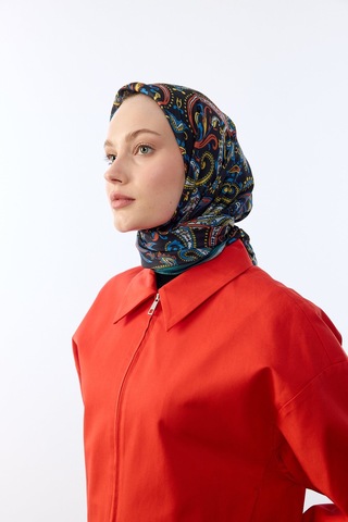 Mirsoy Scarf Rana Etnik Desen Eşarp Siyah