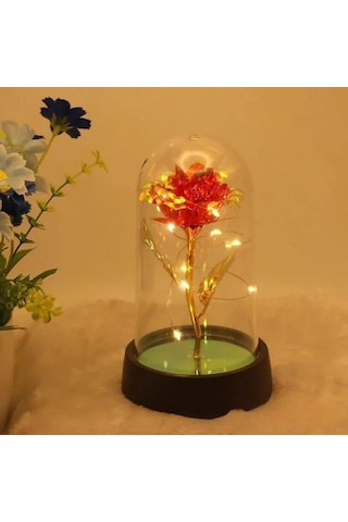 Honmex Kutulu Büyüleyici Gül Cam Kubbe Led Gece Lambası - Sevgi Simgesi Ev Dekorasyonu Hediyelik Ürün Kırmızı