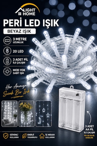 Kablolu Led Işık Zinciri Beyaz Dekoratif Led Aydınlatma Oda Duvar Yatak Odası Parti Yılbaşı Süsü 3 Metre 20 Led