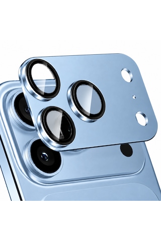 Microcase Apple Uyumlu Apple iPhone 18 Pro Kamera Camı Lens Koruyucu Halka Set - Al3131 Mavi