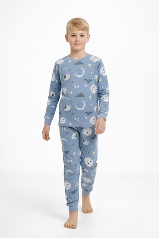Bunny Hopp Uyku Temalı Pamuklu Erkek Çocuk Pijama Takımı - Mavi Kuzulu Desenli Takım 8 - 9 Yaş