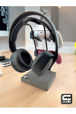 Gri Granit Ahşap Ve Siyah Metal Gaming Ps4 Ps5 Xbox Joystick Controller Tutucu Ve Kulaklık Dikey Standı