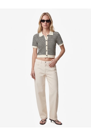 Koton Slim Fit Düğmeli Polo Yaka Kısa Kollu Çizgili Triko Hırka Beyaz Çizgili 6sak30073ek