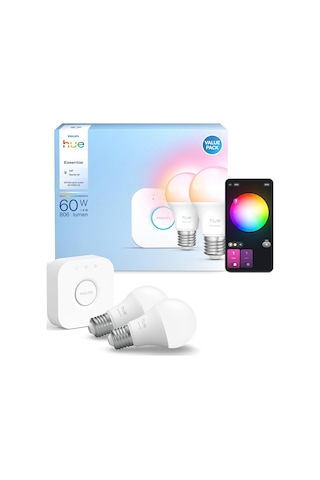 Philips Hue Essential 2'li E27 Ampul Başlangıç Seti 806 Lumen Çok Renkli