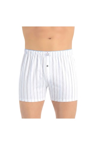 Öts Erkek %100 Pamuk Boxer Çizgili Düğmeli Ergonomik Tasarım 2652 Beyaz