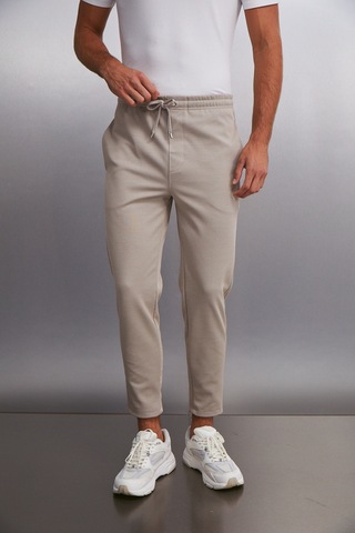Grımelange Huxley Erkek Regular Boru Paça Normal Bağcıklı Bel Organik Pamuk Yan Cepli Bej Pantolon Bej