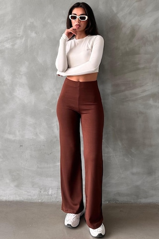 Kahverengi Yüksek Bel Düz Model Kadın İspanyol Paça Tayt Pantolon Mg2288 Kahverengi