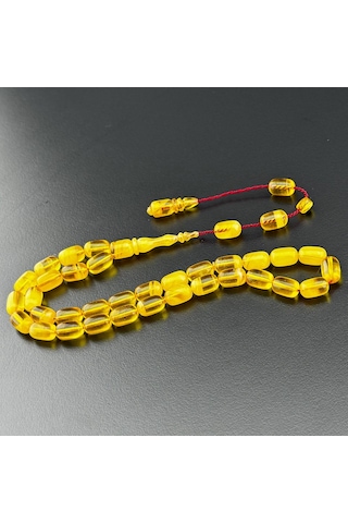 Kuru Torna İşçilikli Sıkma Kehribar Tesbih Hcz-model Bmghrr Sarı