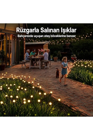 2'li Güneş Enerjili 70 Cm Firefly Bahçe Lambası 8 Led Aydınlatma Dekoratif Solar Dış Mekan Balkon Yürüyüş Yol