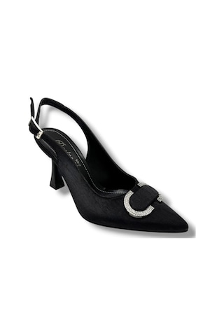 Desire 452-26 Çizgili Saten Taşlı Tokalı İnce Topuk Kadın Stiletto 8,5cm Siyah