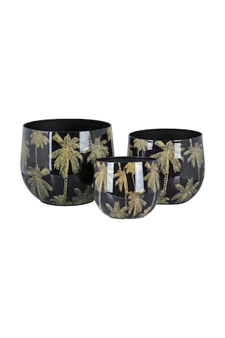 Lucky Art Palm Breeze Dekoratif 3lu Saksı Seti Lyvu 014 Siyah