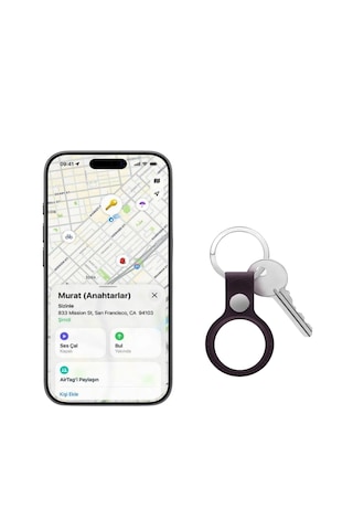 Apple Uyumlu AirTag Akıllı Takip Cihazı Anahtarlık Evcil Hayvan Araba Valiz Bisiklet Cüzdan Siyah