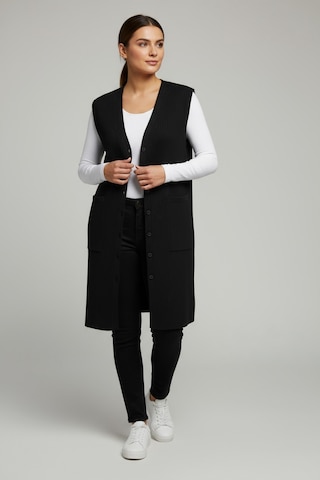 Kadın Önü 3 Düğmeli Üstten Cepli Uzun Yelek Siyah