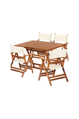 Marmaris Katlanır Ahşap Bahçe Seti: 80X160 Masa +4 Pvcli Sandalye