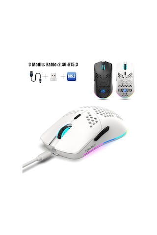 T66 Kablosuz 3 Modlu Mouse-650 Mah Batarya - 12000 Fps - 20g - Rgb Aydınlatma Diğer