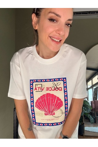 Ali Butik Ekru Dolce Vita Baskılı Tişört