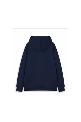 Caddekombin The Boston Est Baskılı Kapüşonlu Cepli İçi Yünlü Lacivert Sweatshirt Lacivert
