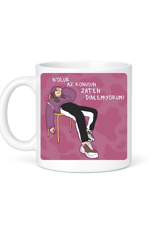 Komik Yazılı Kupa Bardak Az Konuş Zaten Dinlemiyorum Tasarım Seramik Kahve Kupası Beyaz
