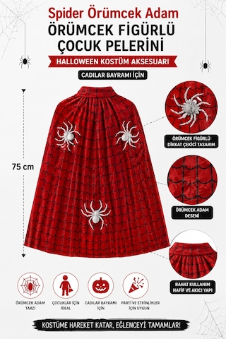 Spider Örümcek Adam Pelerin 75 Cm Çocuk Halloween Kostüm Cadılar Bayramı Parti Örümcek Aksesuarı