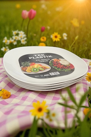 6'lı Sert Plastik Servis Tabağı Xxl Kırılmaz Yıkanabilir 28cm Beyaz