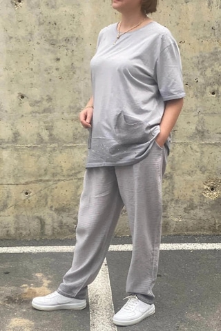 Mia Butik Büyük Beden Verona Gri Keten Takım Gri