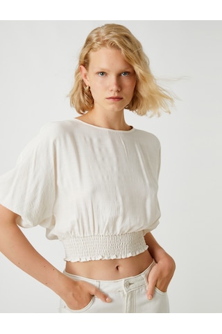 Koton Crop Bluz Beli Lastikli Kırık Beyaz 2sak60170cw 2SAK60170CW001 Ekru