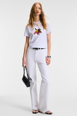 ETHIQUET E VERA Kadın %100 Pamuk Comfort Fit Baskılı Kısa Kollu Yuvarlak Yaka Beyaz T-Shirt