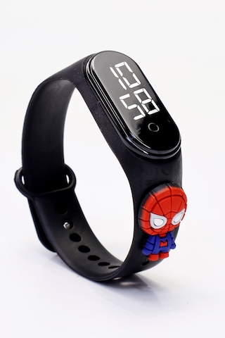 Spiderman Figürlü Dijital Led Takvimli Çocuk Kol Saati Dokunmatik Tuşlu Su Geçirmez Siyah-spider