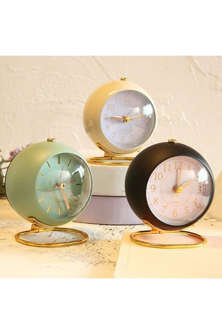 Dekoratif Yuvarlak Alarmlı Ve Işıklı Masa Saati - Siyah