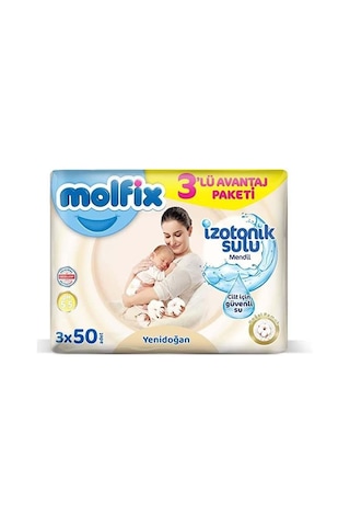 Molfix Yenidoğan Izotonik Sulu Doğal Pamuk Islak Havlu Mendil 3Lü 150 Yaprak-9022402271193