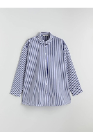 LC Waikiki Mavi Çizgili Oversize Poplin Kadın Gömlek Tunik