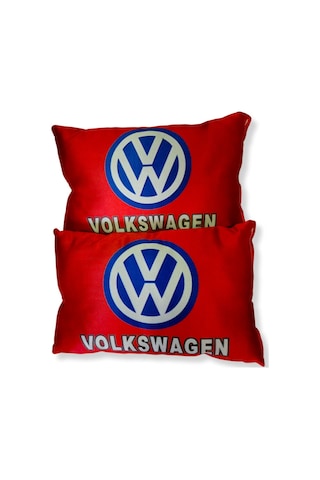 Volkswagen Dijital Baskılı Kırmızı Araç Seyahat Boyun Yastık 2'li Set Volkswagen Oto Ayna Askısı Kırmızı