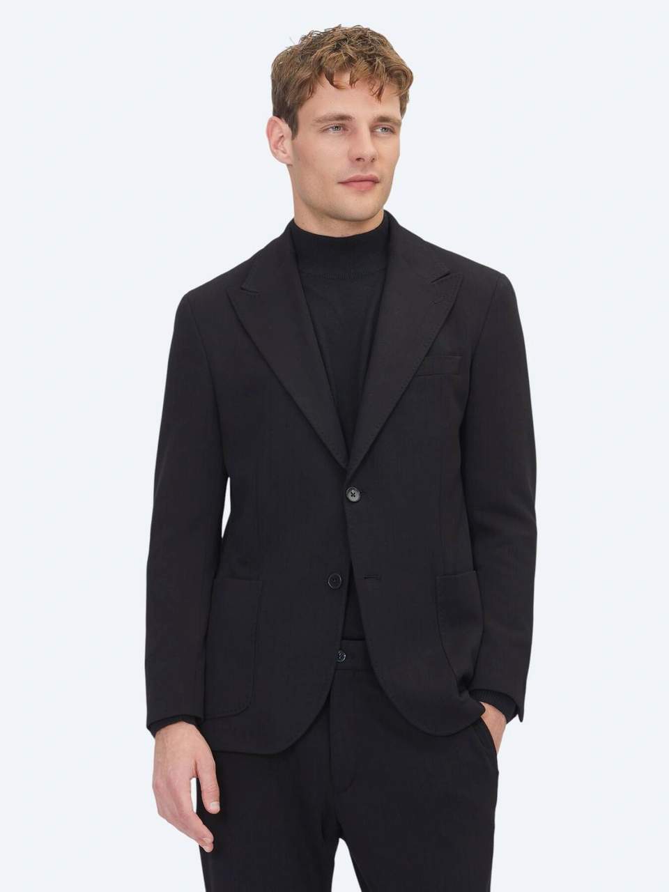Kip Siyah Çizgili Modern Fit Örme Takım Elbise Siyah