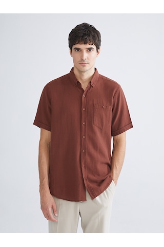 Lcwaıkıkı Classic Kahverengi Regular Fit Kısa Kollu Erkek Gömlek