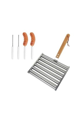 Ulzyvf Ahşap Saplı Ve Sosisli Şişli Sandviç Silindiri, Gümüş Barbekü, 4'lü Gümüş