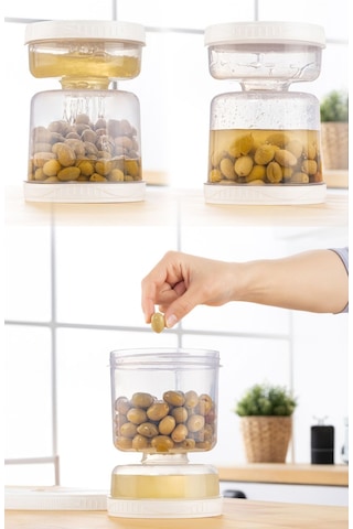 Meleni Home Süzgeçli Sızdırmaz Turşuluk Çevir Kullan Zeytinlik Saklama Kabı 2'li 1.5 L Şeffaf