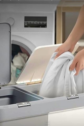 Çamaşır Sepeti İki Bölmeli Dayanıklı Renkli Beyazlar Sepeti Gri Beyaz 80 Lt Beyaz Gri